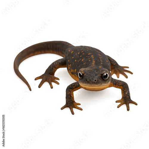 Brown Newt with Orange Spots, Small Eyes, and Five Toes on Each Foot
