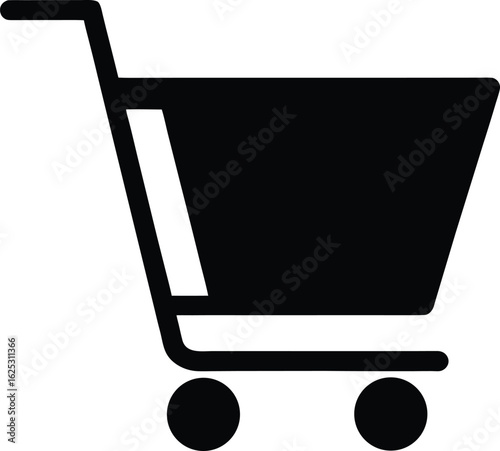 black shopping cart silhouette on white background