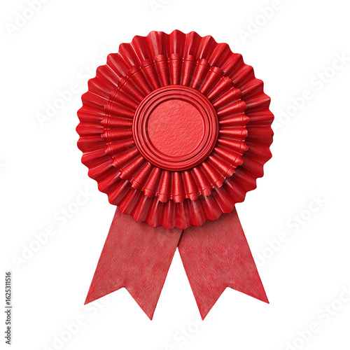 Red award ribbon rosette isolated on transparent white background, clipping path