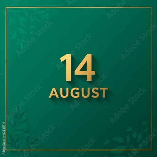 14 August Gold Text on Green Background – Pakistan Independence Day Typography