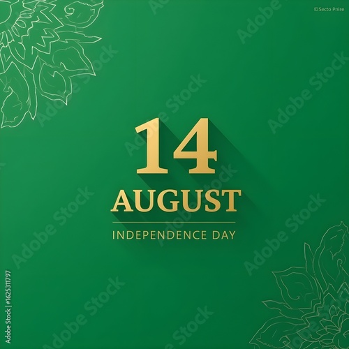 14 August Pakistan Independence Day in English Text – Golden Typography on Green Background, Patriotic Celebration Poster 2025