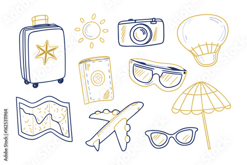 Travel Essentials Sketch: A whimsical sketch showcases a collection of essential travel items, rendered in a simple, elegant style, hinting at the adventures and journeys that lie ahead. 