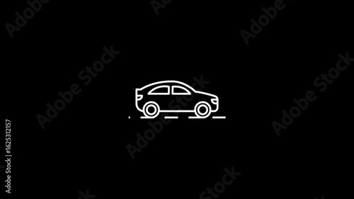 Moving car linear icon animation. Motor vehicle. Simple motion loopable 4K flat cartoon animation of car on the road. Outline car motion graphic animation. 