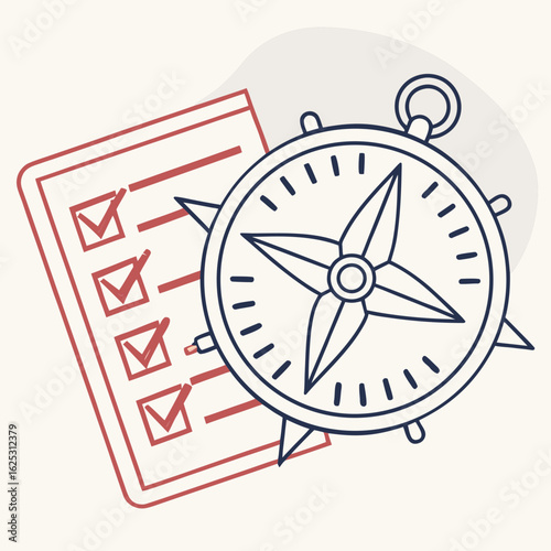 Checklist with checkmarks and a compass for navigation and task completion illustration concept