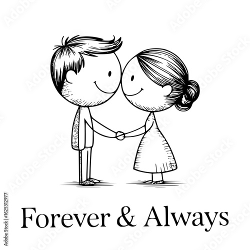 Eternal Bond: A tender illustration shows a couple, hand-in-hand, representing unity, and commitment. Perfect for expressing love and timeless connection. 