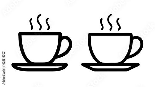 A set of hot tea cup icon, one is outline drawing and one is black and white. Simply flat design isolated on white background. A symbolic icon graphic for web, logo, app, banner and etc