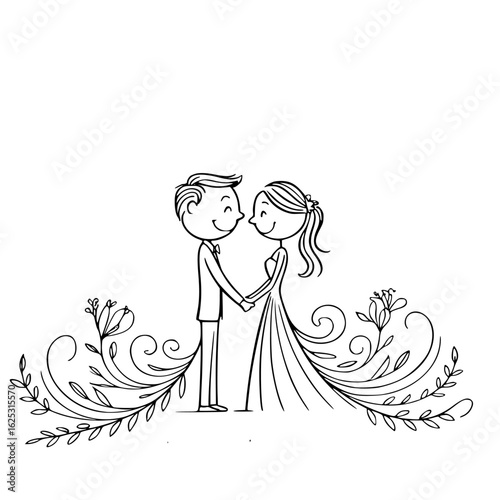 Forever United: Simple and lovely line art depicts the intimate bond of a couple on their wedding day. Celebrate the moment of union, commitment, and shared love.