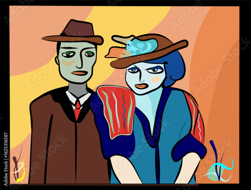 Colorful background, cubism art style,abstracts portraits