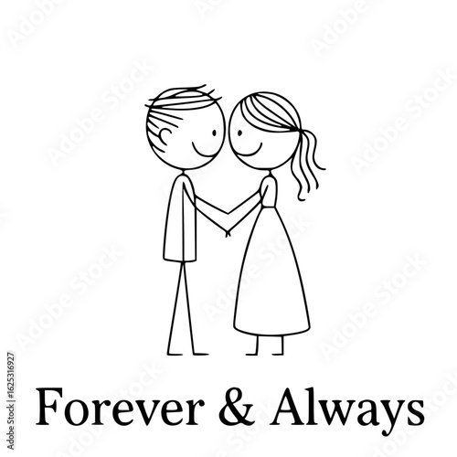Eternal Bond:  A heartwarming illustration captures a tender moment of togetherness between a couple, as they stand hand-in-hand with a symbol of Forever & Always symbolizing an eternal bond of love.