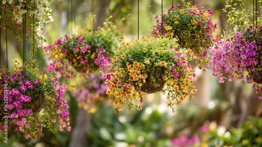 Obraz premium Beautiful Hanging Flower Planters Garden Botanical Display