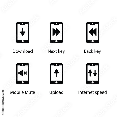 Download, Next key, Back key, Mobile Mute, Upload, Internet speed, icon