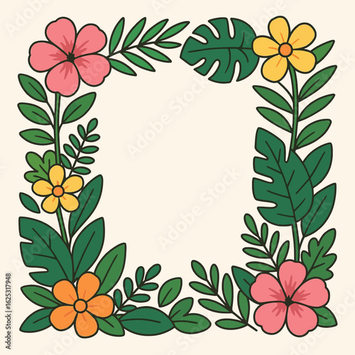 Tropical Floral Frame Illustration with Copy Space