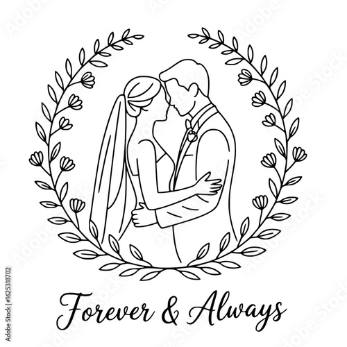 Eternal Embrace: Delicate line art captures a romantic moment of togetherness in an elegant illustration, symbolizing a journey of eternal love.
