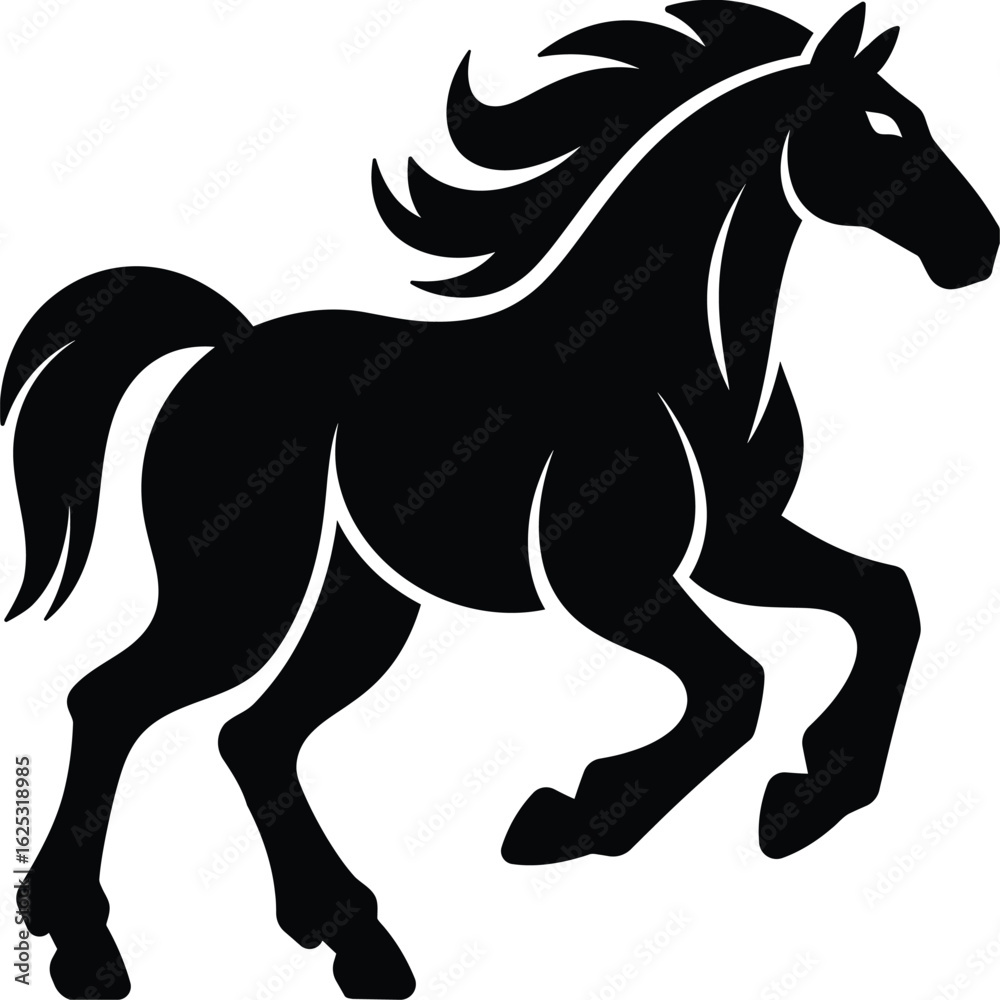 Obraz premium Silhouette of running majestic horse with flowing mane, vector style