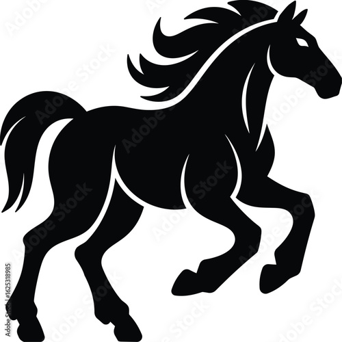 Silhouette of running majestic horse with flowing mane, vector style