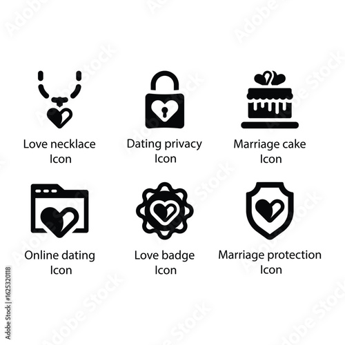 Love necklace, Dating privacy, Marriage cake, Online dating, Love badge, Marriage protection, icon