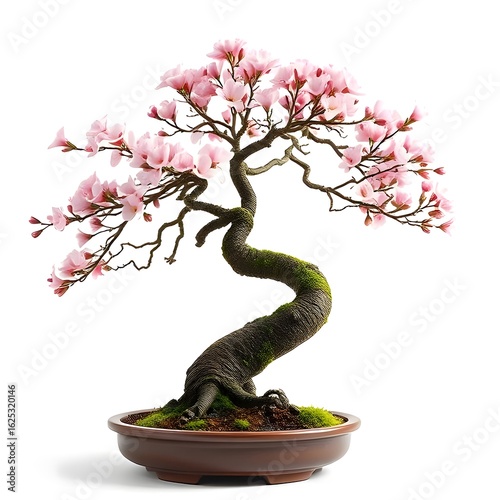 Pink blossom bonsai tree isolated on white background isolated on transparent background