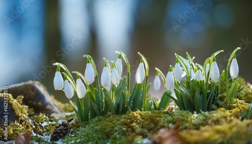 snowdrop or common snowdrop galanthus nivalis flowers snowdrops after the snow has melted in the forest in the wild in spring snowdrops bloom