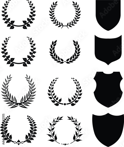 laurel, wreath, wreaths, laurel wreath, leaf, leaves, circle, circular, frame, border, award, achievement, honor, victory, winner, success, emblem, badge, icon, element, design element, silhouette