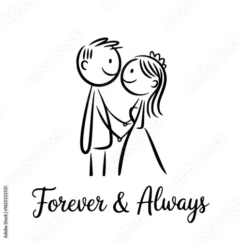 Forever & Always: A sweet minimalist illustration capturing the tender intimacy of forever and always, depicting a loving couple and the beauty of their union. 