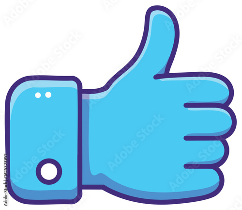 Thumbs up hand gesture icon in blue color with simple outline vector illustration for approval and positive feedback