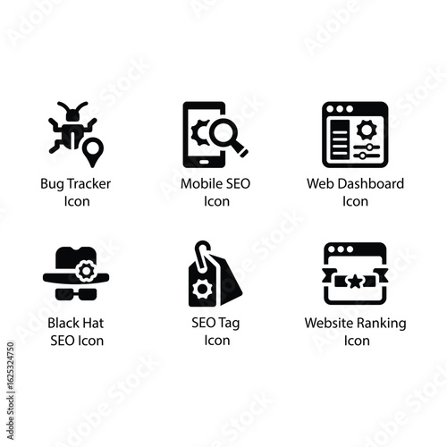 Bug Tracker, Mobile SEO, Web Dashboard, Black Hat SEO, SEO Tag, Website Ranking, icon