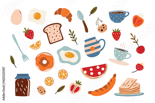 Morning Delight: A vibrant collection of breakfast delights, featuring an array of delicious treats, meticulously illustrated to awaken the senses and brighten your day.