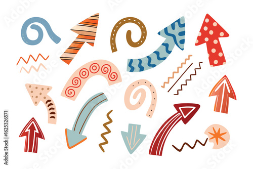 Canvas Print Directional Arrows Collection: A vibrant assembly of hand-drawn arrows, each uniquely adorned with intricate patterns, offers a diverse selection of directional symbols