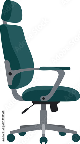 Ergonomic office chair with adjustable armrests and headrest for comfortable workplace seating vector illustration