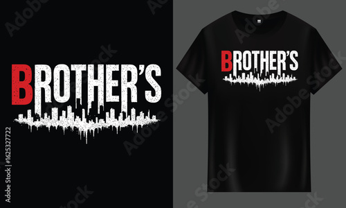 Urban Brothers T-Shirt Vector Design with City Skyline, Isolated from Background and Customizable Design
