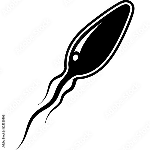 Black and White Stylized Vector Icon of a Sperm Cell. Male Gamete for Fertility, Reproduction, Science, Biology, and Medical Concepts.