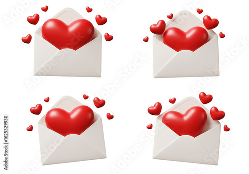 Wallpaper Mural Photo of a set of four 3d rendered envelopes with red hearts, isolated on transparent background, perfect for valentines day Torontodigital.ca