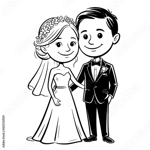 Eternal Vows: An illustration of a tender moment. A charming depiction of a radiant bride and a dapper groom, ready to begin their beautiful journey together.