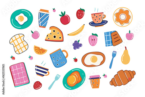 Breakfast Delights: An artful arrangement of appetizing food items ready for a morning feast, enticing you with their vibrant colours and tempting textures.