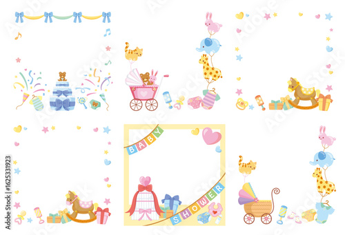 キッズ＆ベビー用ベビーシャワーSNSフレームのベクターイラスト素材詰め合わせセットB(Kids & Baby Baby Shower Social Media Frame Vector Bundle - Set B)