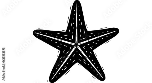 Stylized Black and White Starfish Illustration. Marine Sea Star Graphic Icon for Ocean, Beach, and Summer Design Projects.
