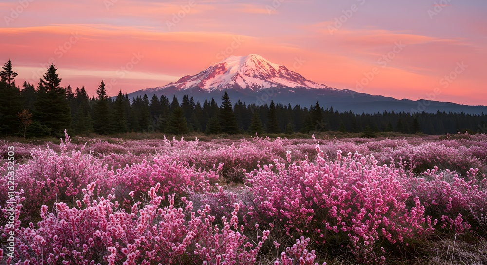 Obraz premium Wildflower Mountain Glow – Scenic Nature Landscape at Sunset