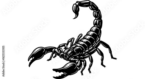 Black and white vintage style scorpion illustration, isolated desert arachnid ink drawing for design projects and wildlife themes