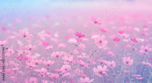 Pink Bloom Horizon – Delicate Wildflower Field Under Pastel Sky