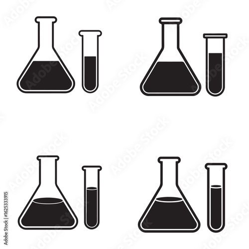 Four Science Laboratory Flasks and Test Tubes beaker
