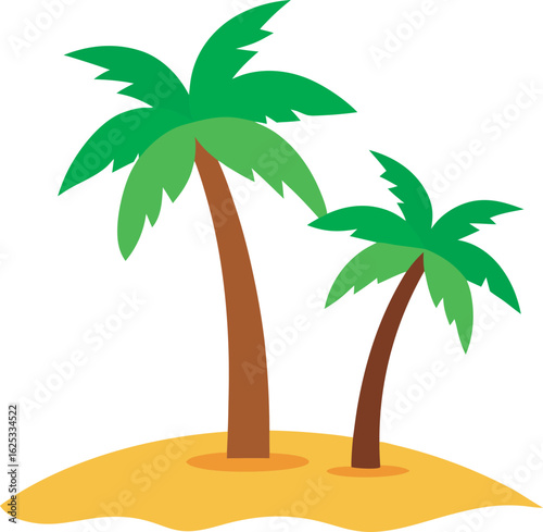 tall and short palm coconut tree cartoon beach island clipart illustration 