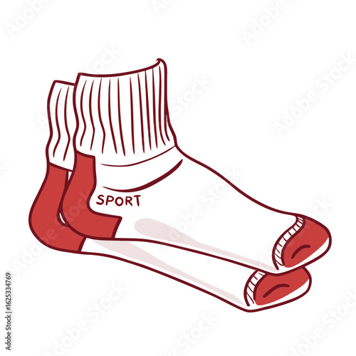 White red sport socks with ribbed cuffs vector