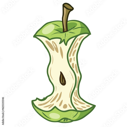 Green apple core with brown stem and seed vector