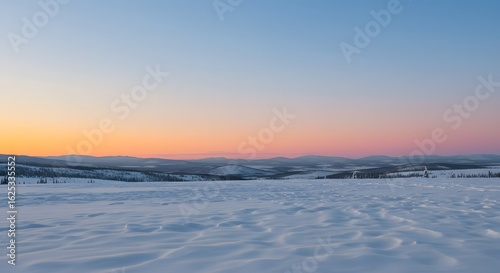Frosted Serenity – Snow-Covered Hills at Sunset Landscape Art