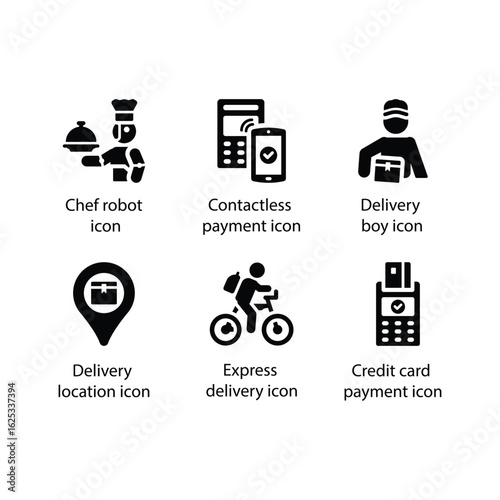 Chef robot, Contactless payment, Delivery Boy, Courier delivery, Delivery location, Express delivery, icon