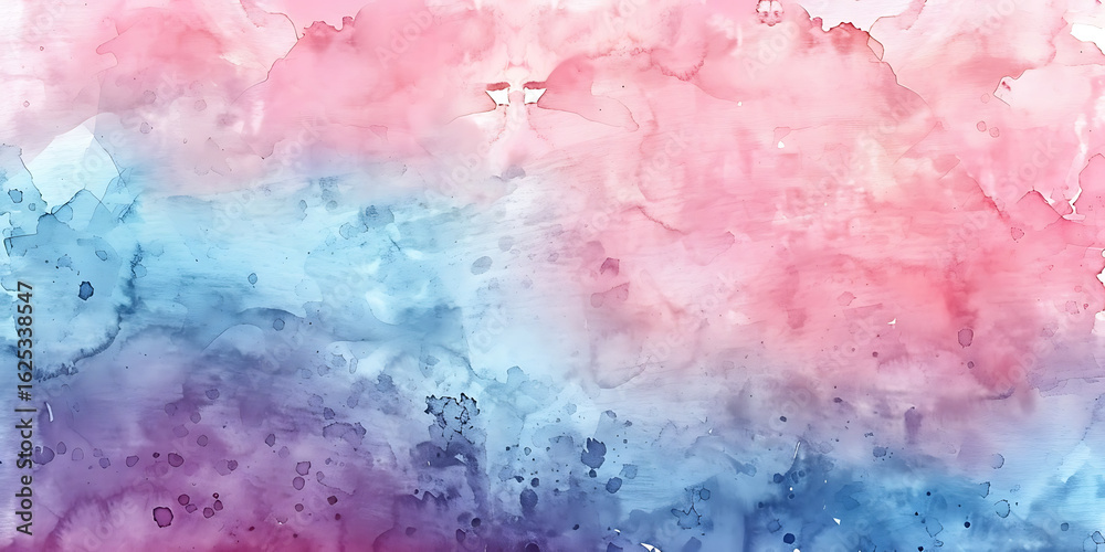 Fototapeta premium Pastel pink and blue watercolor washes blending softly together 