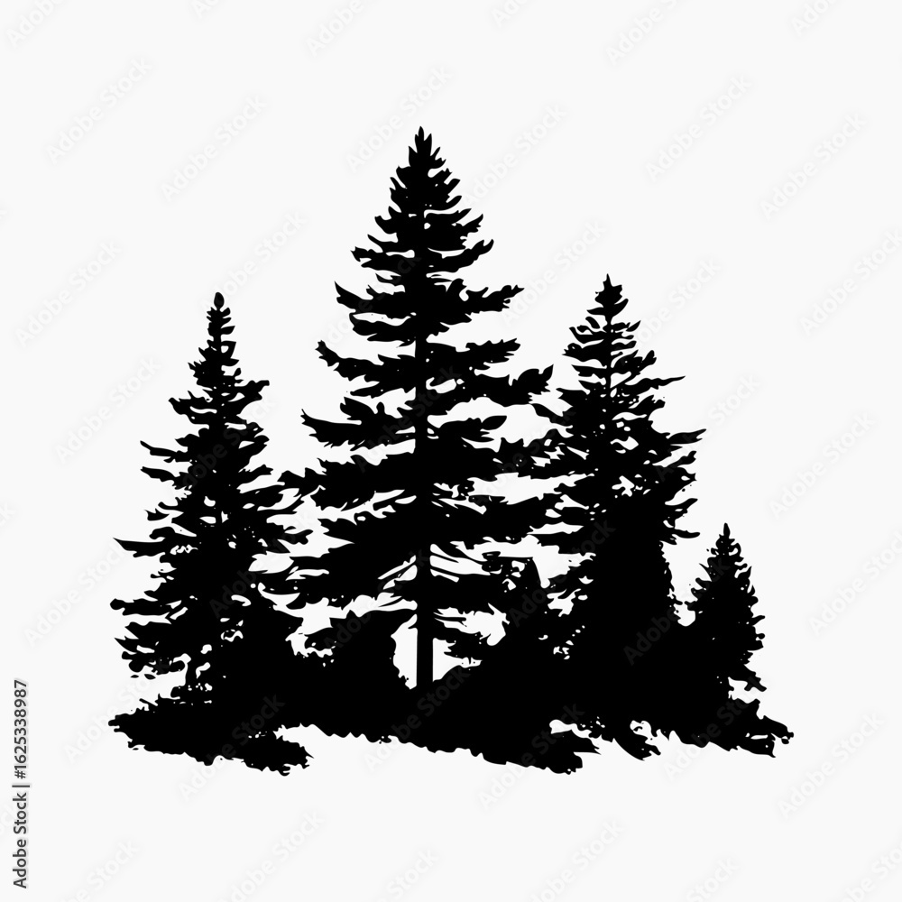 Obraz premium Landscape Icon Symbol Set Pine Trees Vector, Pine Silhouette Black Set Simple Artwork, Trees Shape Pine Art Illustration Design
