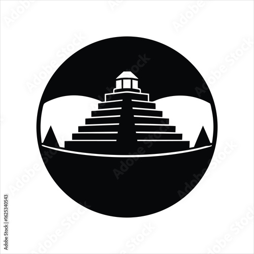 Vector Silhouette of Mayan Archeological Landmark