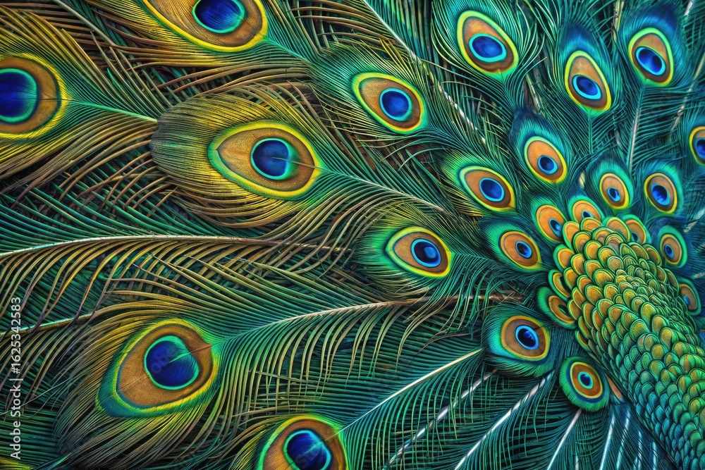 Obraz premium Colorful Peacock Feathers Display Intricate Patterns in Vibrant Hues