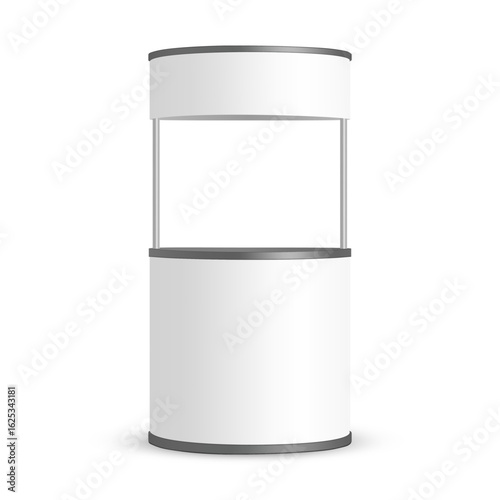 Round promotional booth mockup isolated on white background. Ideal for trade shows, product sampling, brand promotions, marketing presentations, and exhibition stand designs